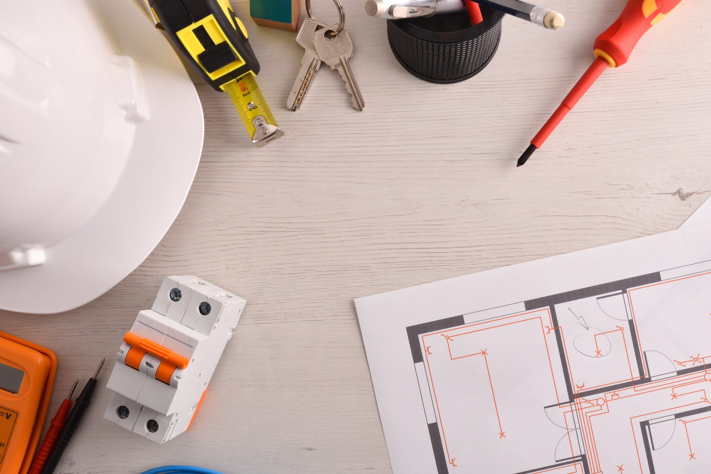 Office Table Of Electrical Engineer With Installation Project An